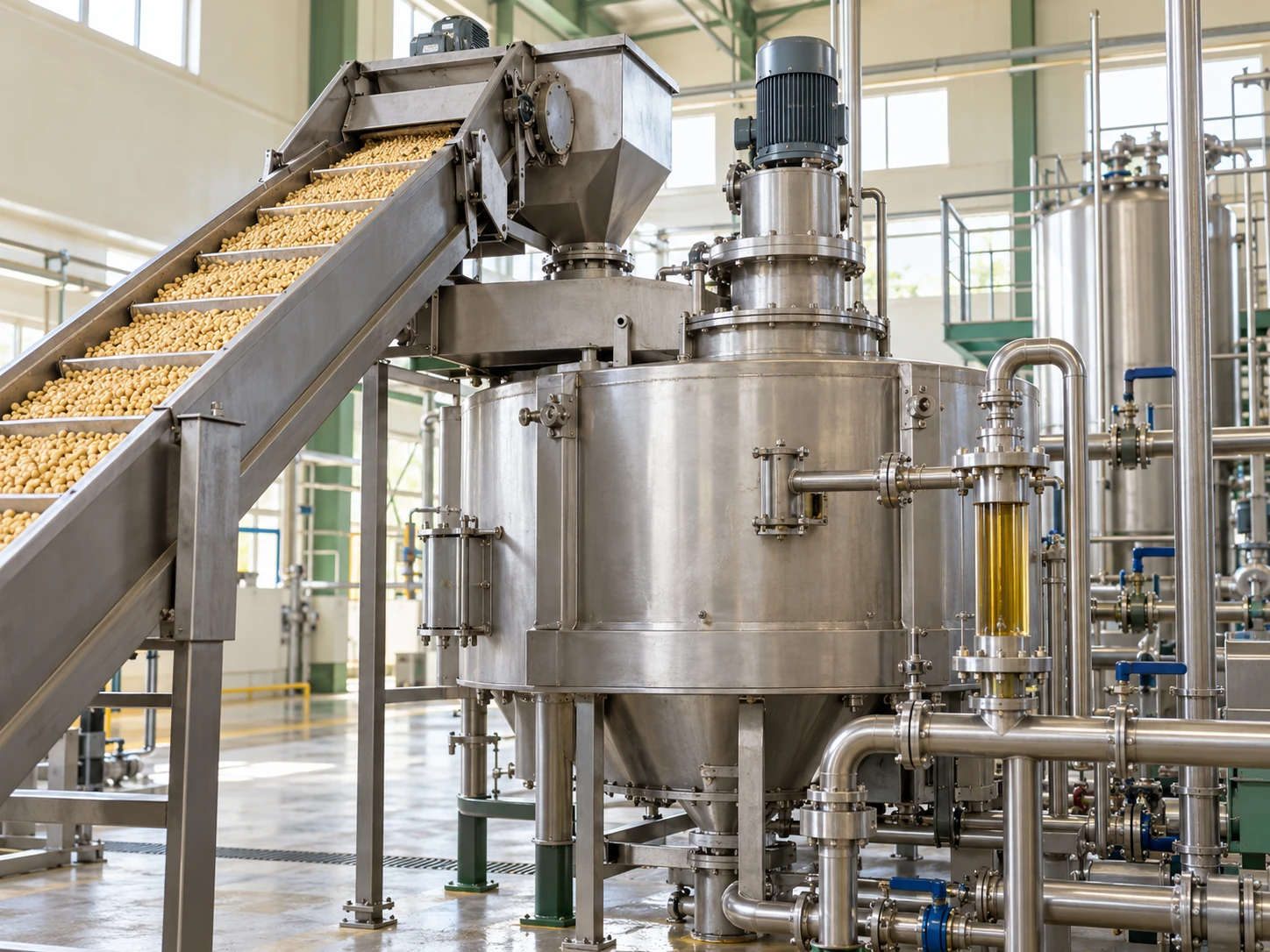 Illustrative view of a soyabean oil extraction line